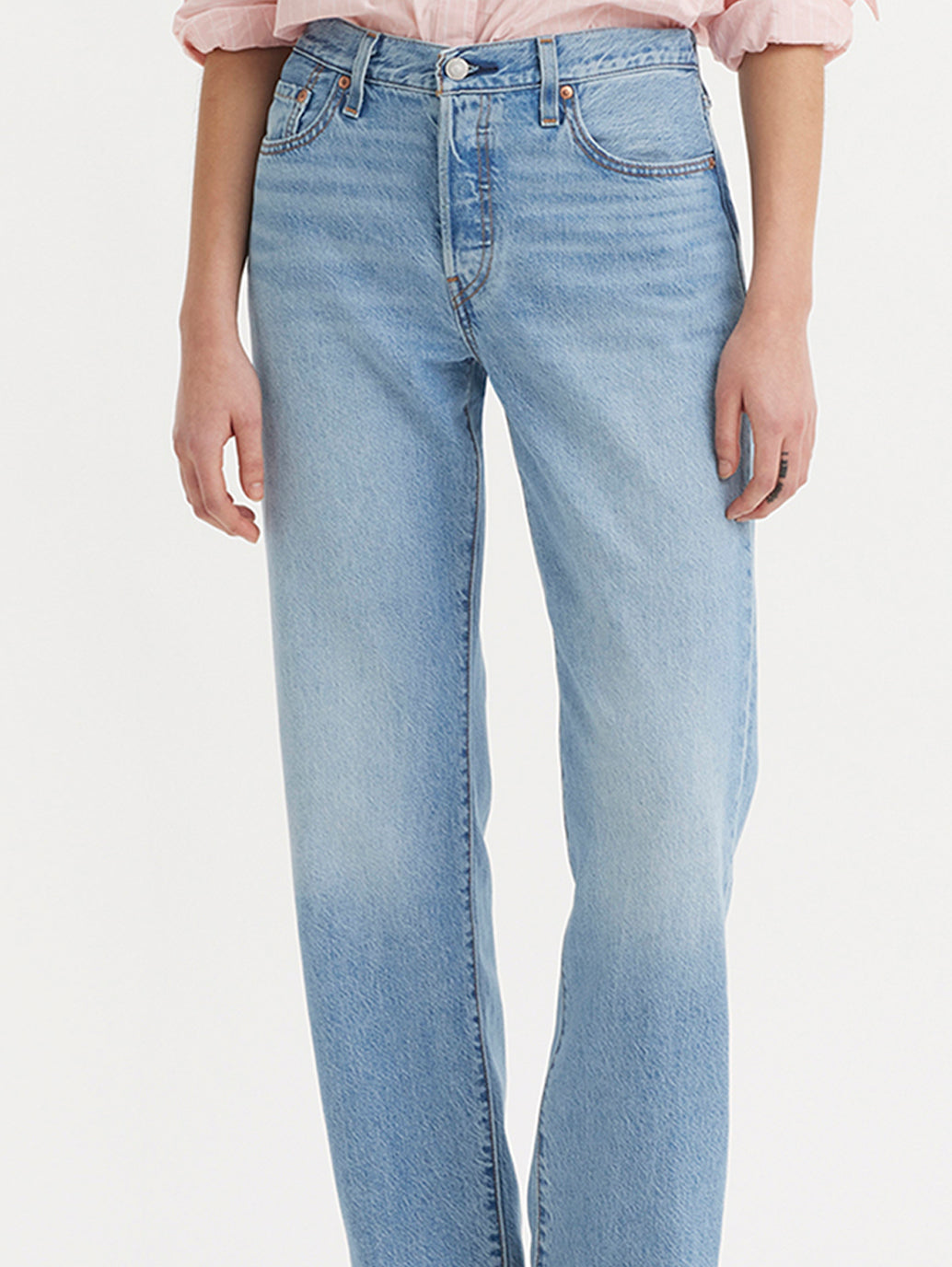 Acid Wash Jeans Straight Leg Dark Denim Jeans Women's 501 Light