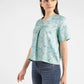 Women's Abstract Blue V Neck Top