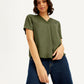 Women's Solid Olive V-Neck Top - Elevated View
