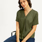 Women's Solid Olive V-Neck Top - Styleshot View