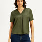 Women's Solid Olive V-Neck Top - Front View