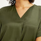 Women's Solid Olive V-Neck Top - Detail View