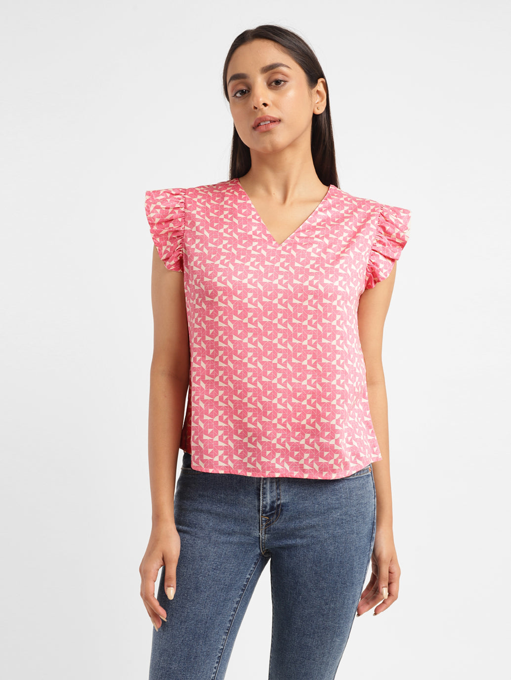 Women's Geometric Pink V Neck Top