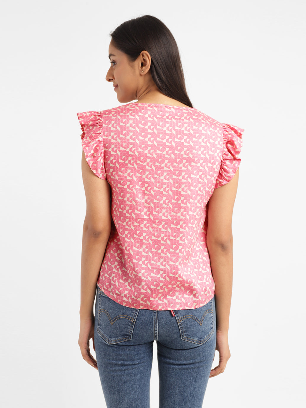 Women's Geometric Pink V Neck Top