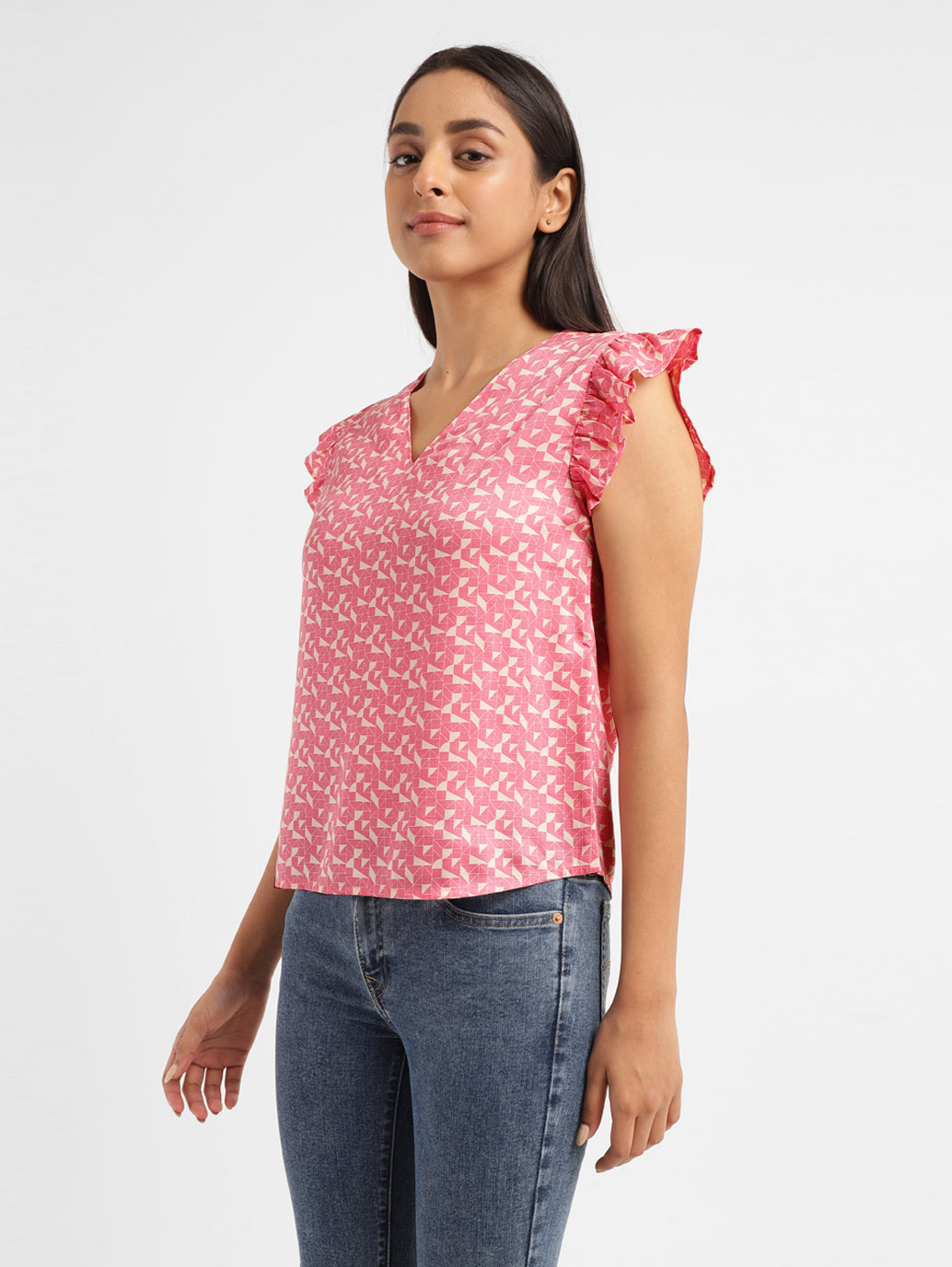 Women's Geometric Pink V Neck Top