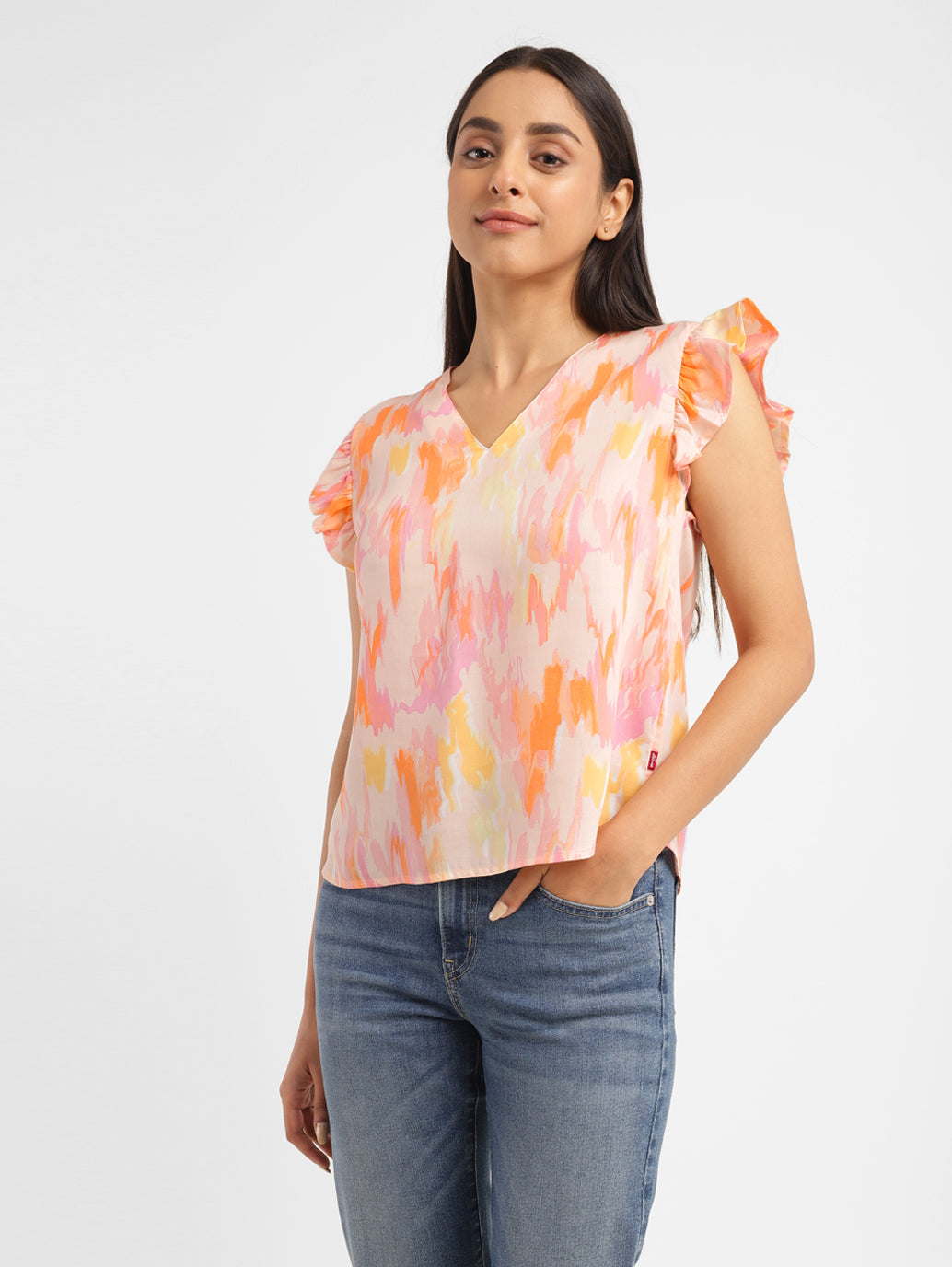 Women's Abstract V Neck Top
