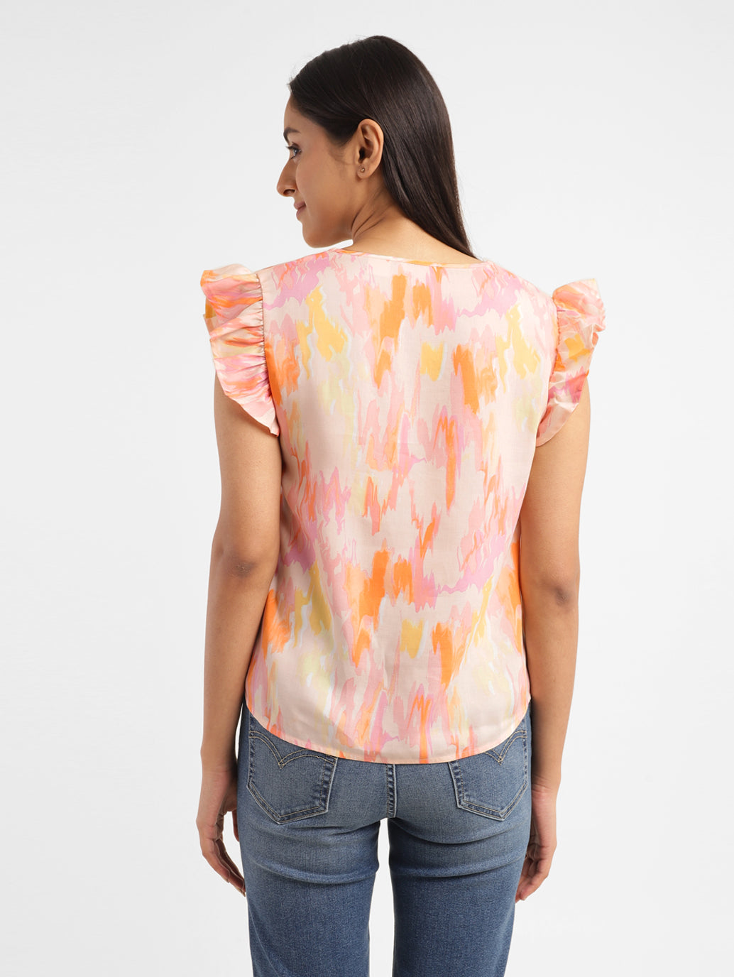 Women's Abstract Peach V Neck Top