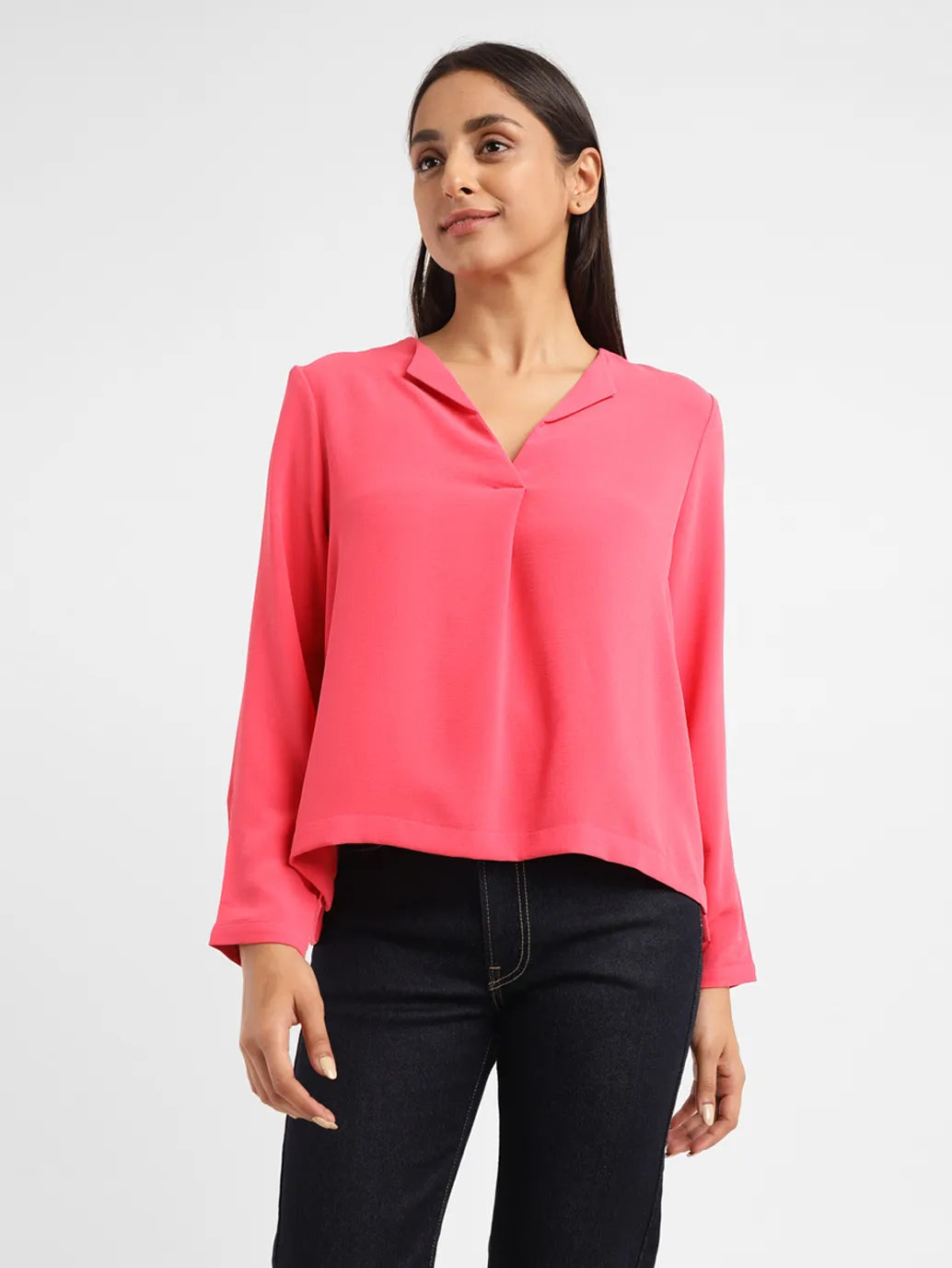 Women's Solid Pink V Neck Top