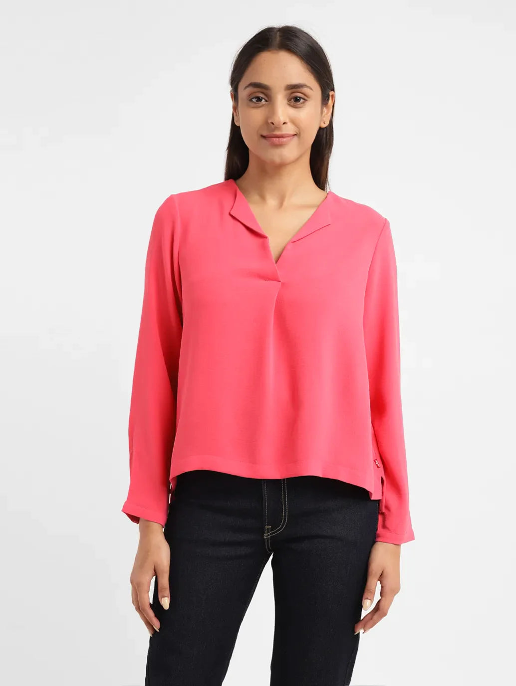 Women's Solid Pink V Neck Top