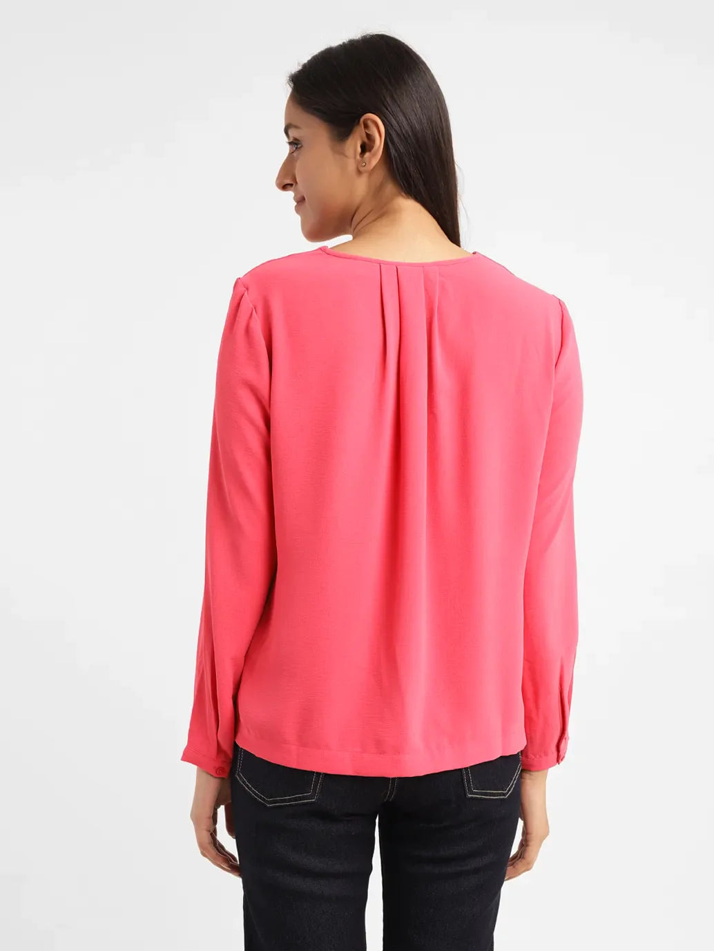 Women's Solid Pink V Neck Top