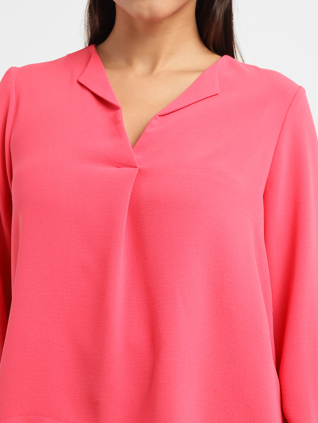 Women's Solid Pink V Neck Top