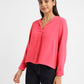 Women's Solid Pink V Neck Top - bc52ce4a-2a56-4caa-ab10-d27592f70842 View