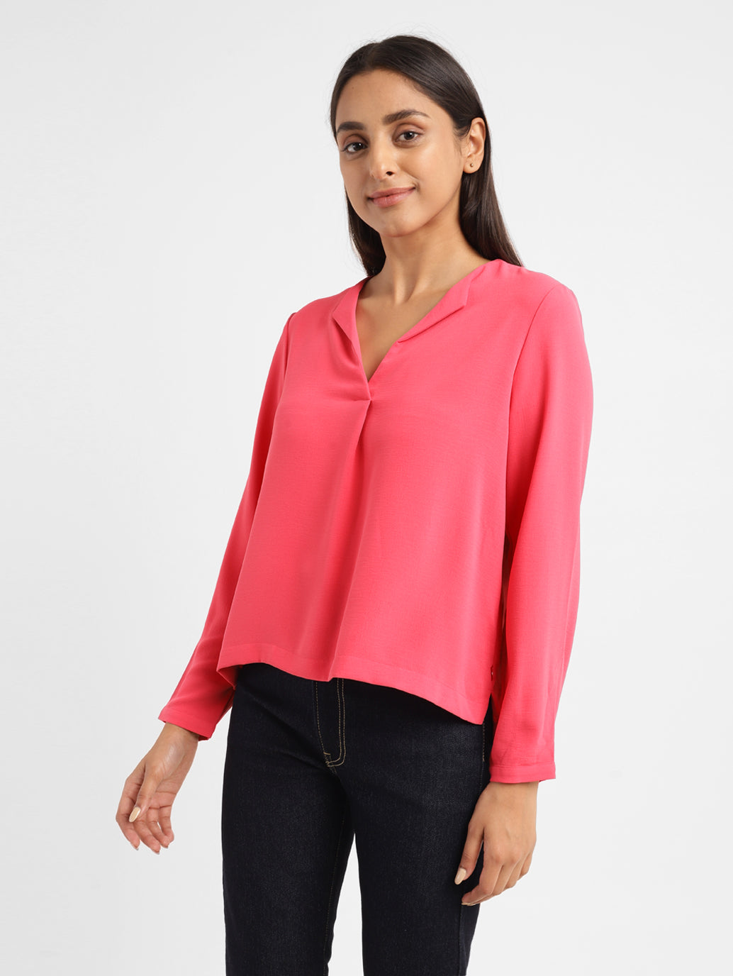 Women's Solid Pink V Neck Top