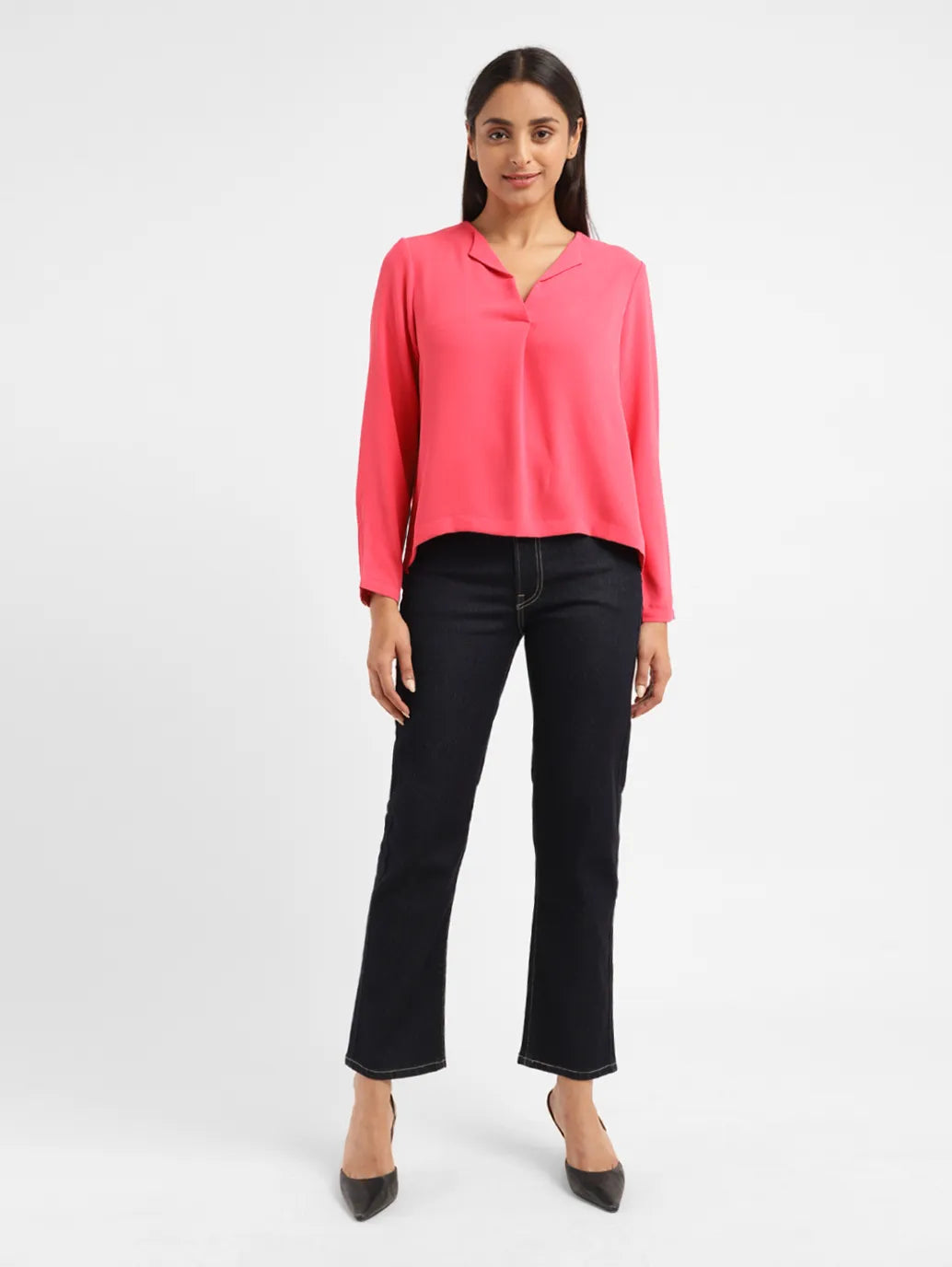 Women's Solid Pink V Neck Top