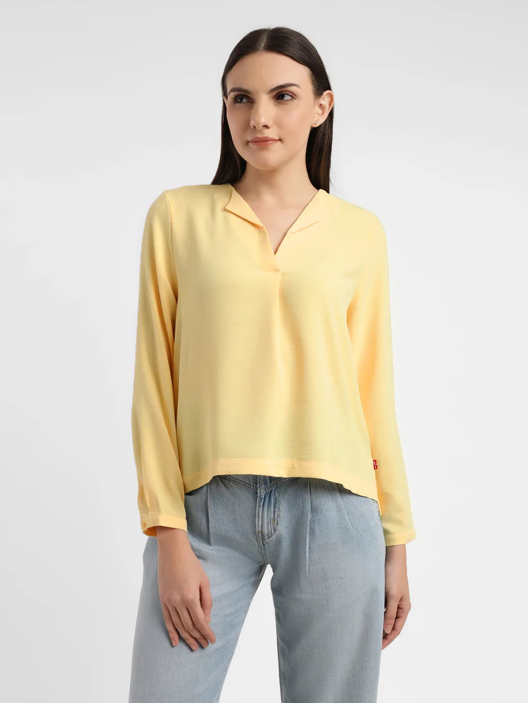 Women's Solid Yellow V Neck Top