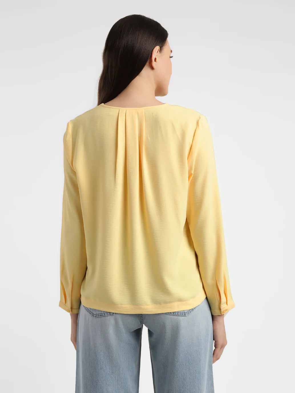 Women's Solid Yellow V Neck Top