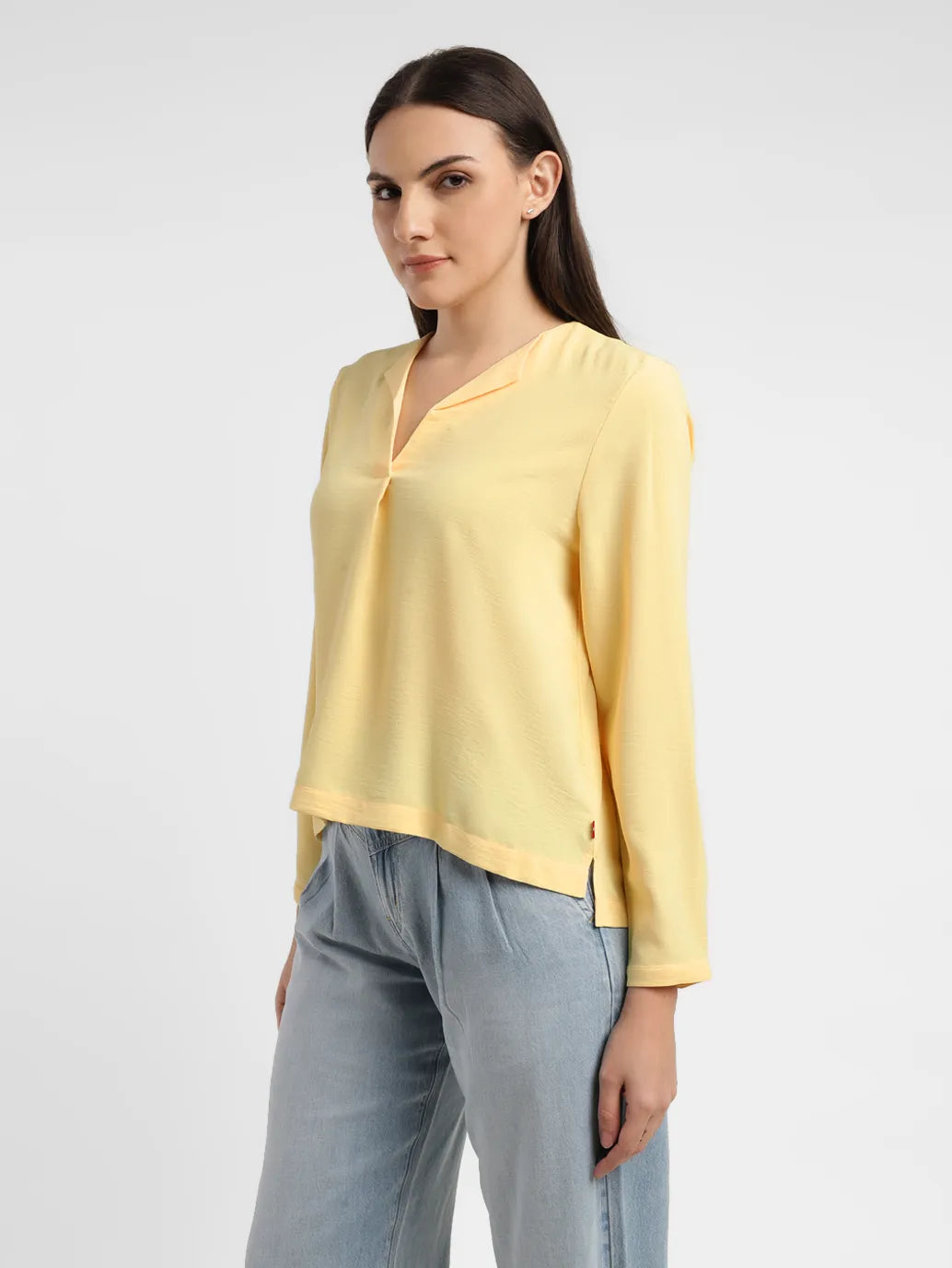 Women's Solid Yellow V Neck Top