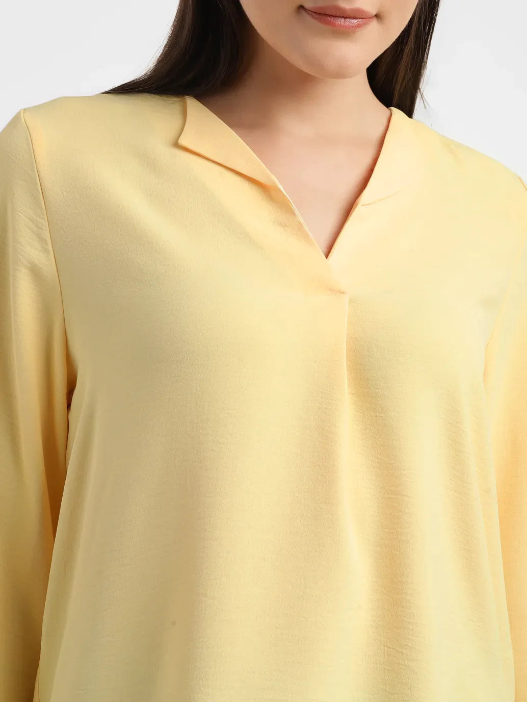 Women's Solid Yellow V Neck Top