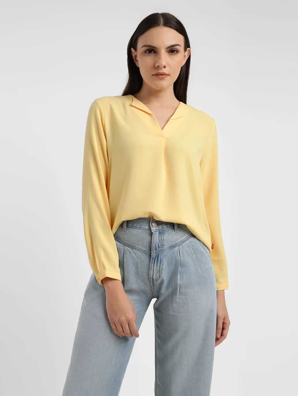 Women's Solid Yellow V Neck Top