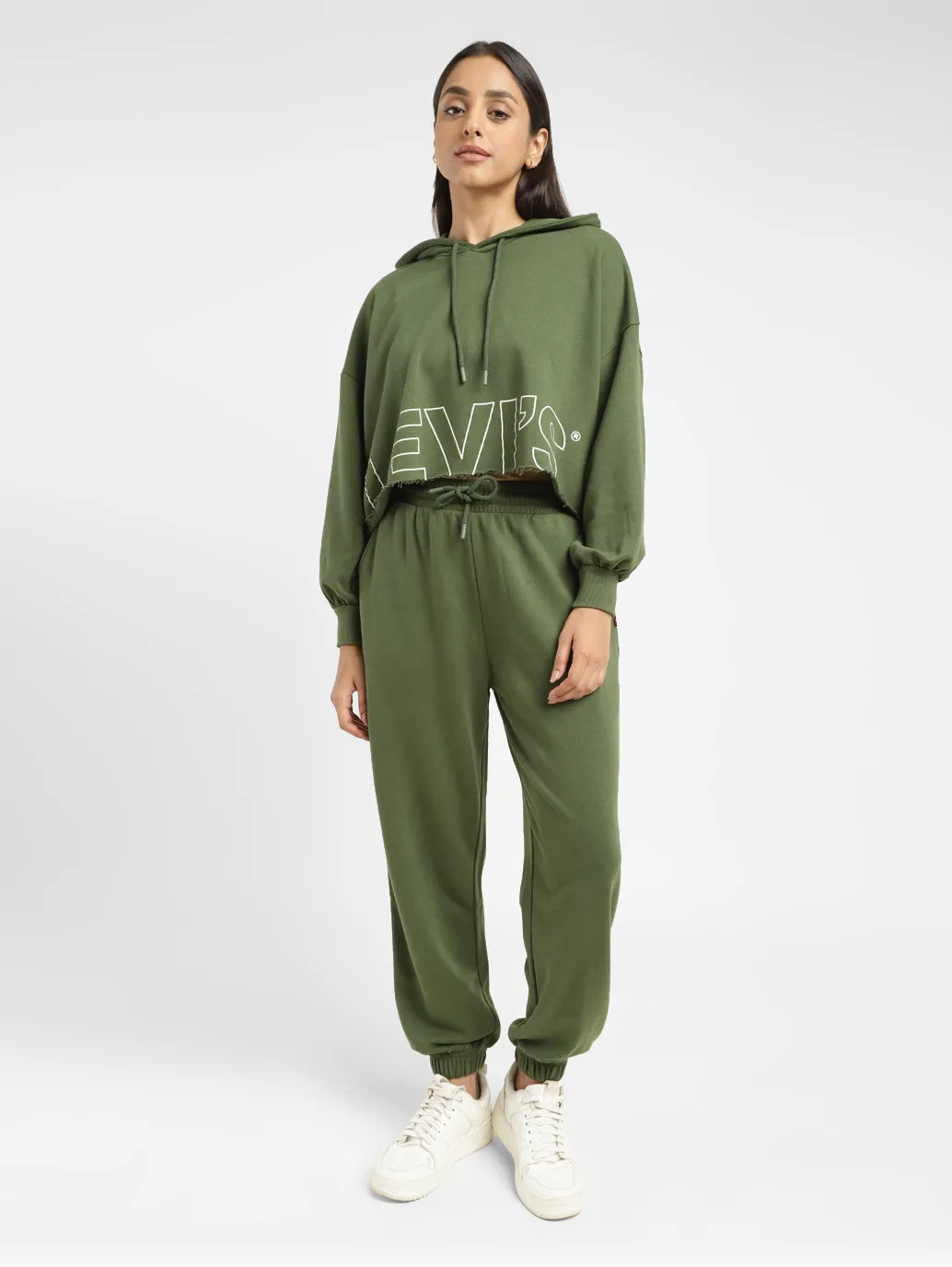 Women s Brand Logo Green Hooded Sweatshirt Levis India Store