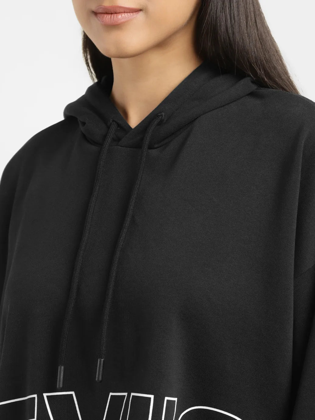 Women's Brand Logo Black And White Hooded Sweatshirt