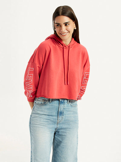 Women's Brand Logo Coral Hooded Sweatshirt