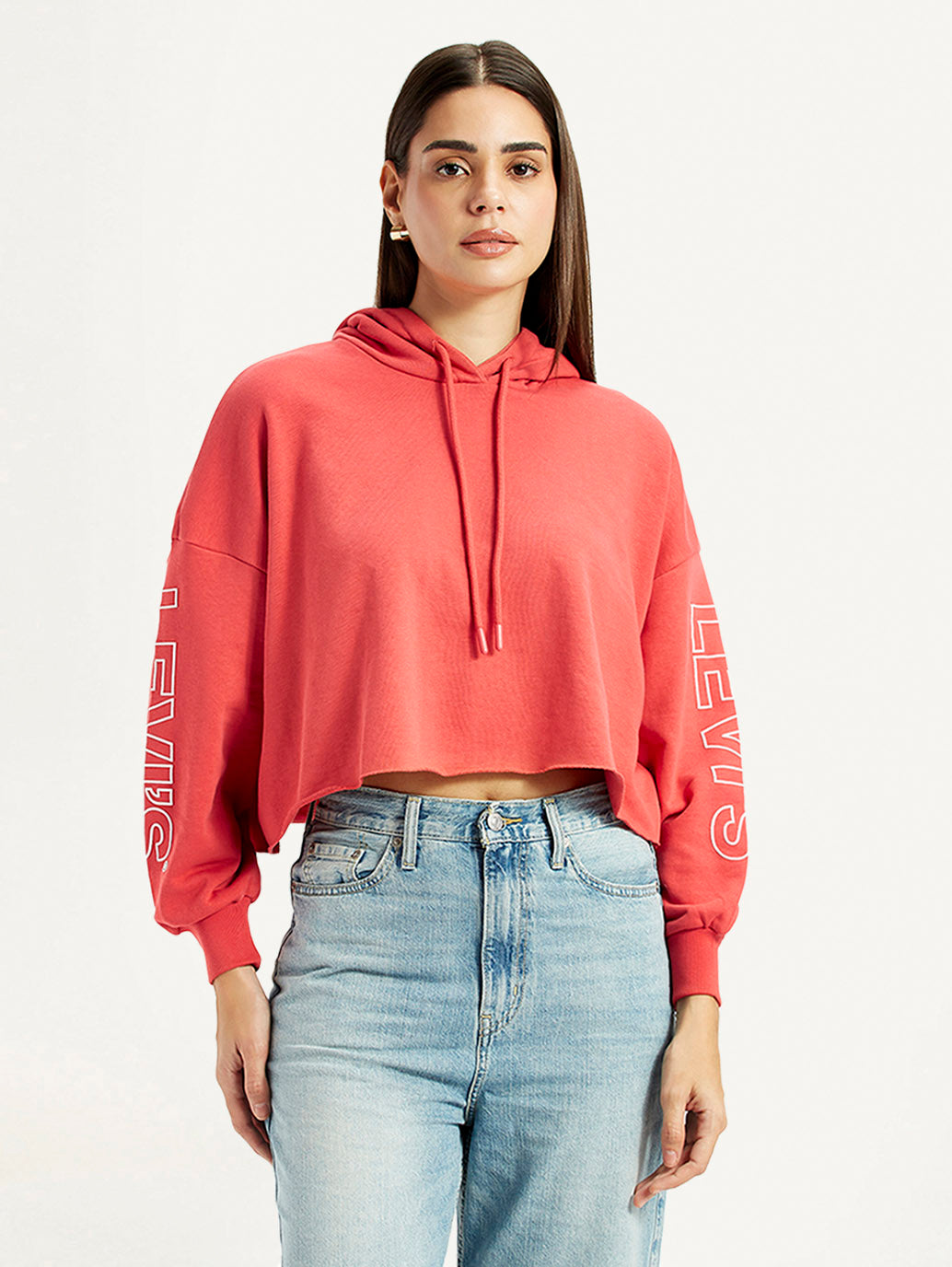 Women's Brand Logo Coral Hooded Sweatshirt - Front View
