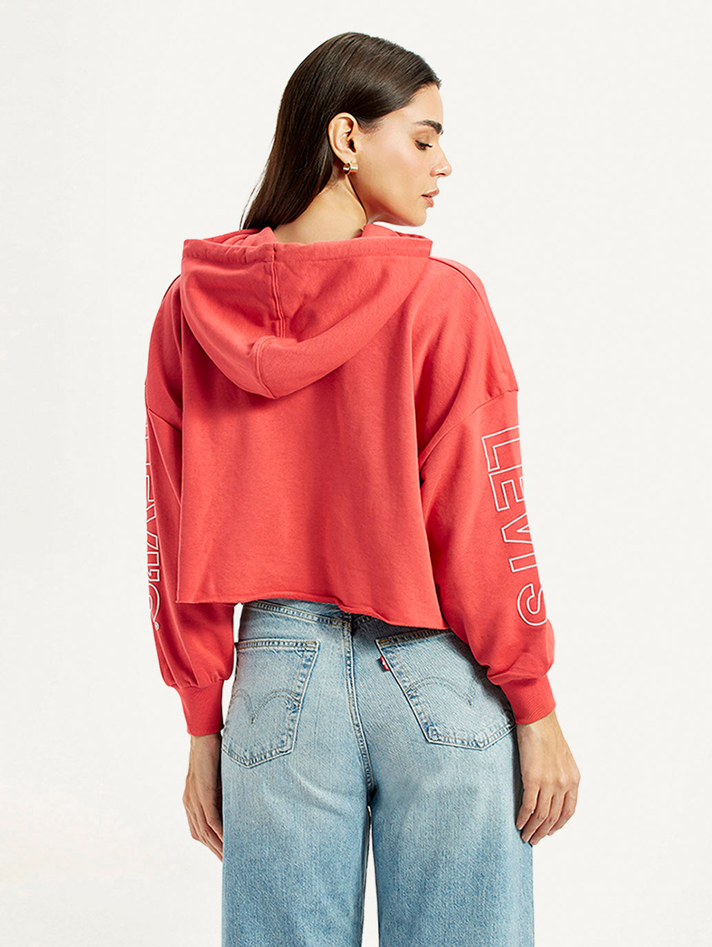 Women's Brand Logo Coral Hooded Sweatshirt - Back View