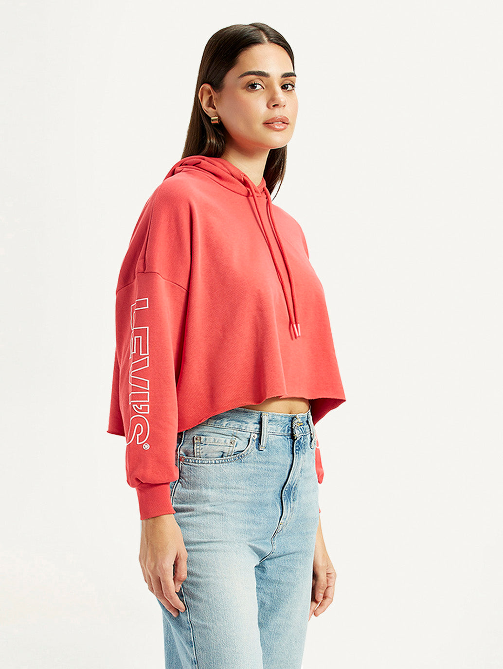 Women's Brand Logo Coral Hooded Sweatshirt - Side View