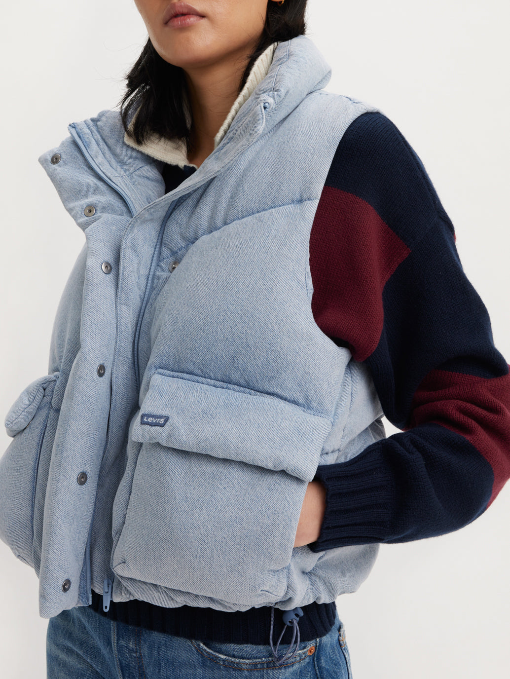 Women's Solid Light-Blue Gilet Jacket