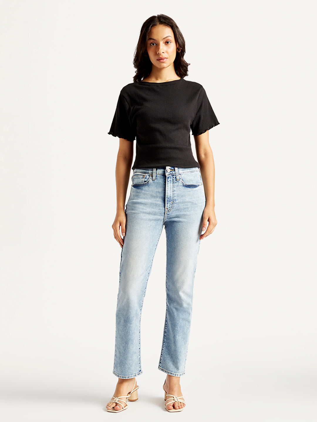 Women's Blue Wedgie Straight Fit Mid Rise Jeans - Front View