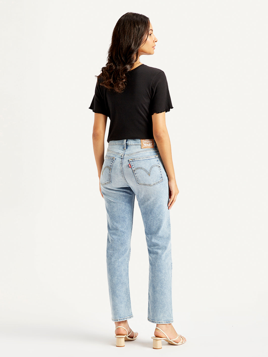 Women's Blue Wedgie Straight Fit Mid Rise Jeans - Back View