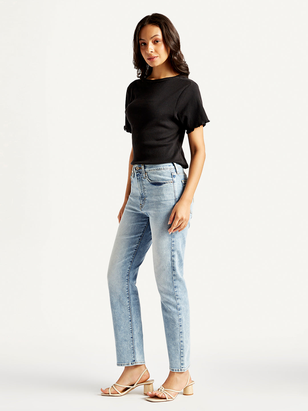 Women's Blue Wedgie Straight Fit Mid Rise Jeans - Side View