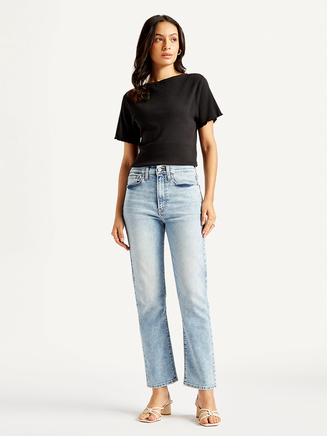 Women's Blue Wedgie Straight Fit Mid Rise Jeans - Styleshot View