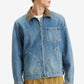 Men's Solid Blue Spread Collar Denim Jacket