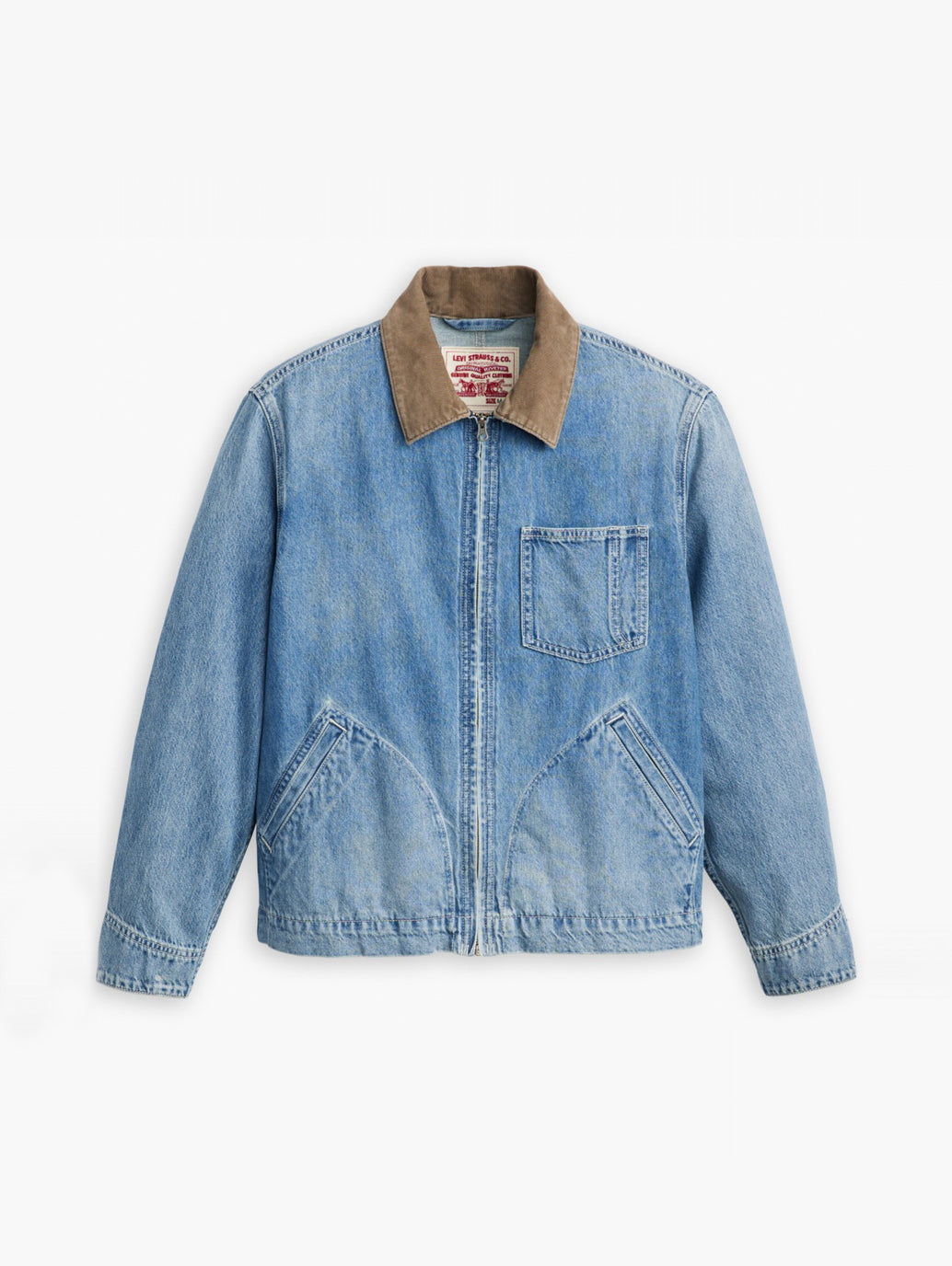 Men's Solid Blue Spread Collar Denim Jacket