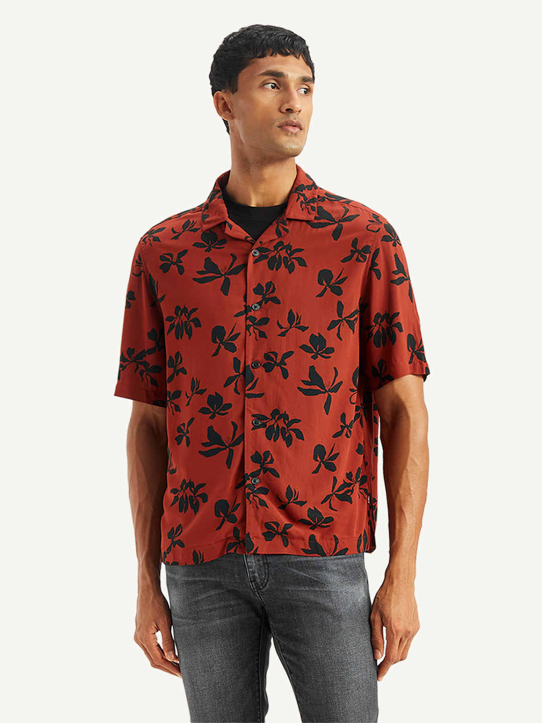 Men's Floral Print Regular Fit Camp Shirt
