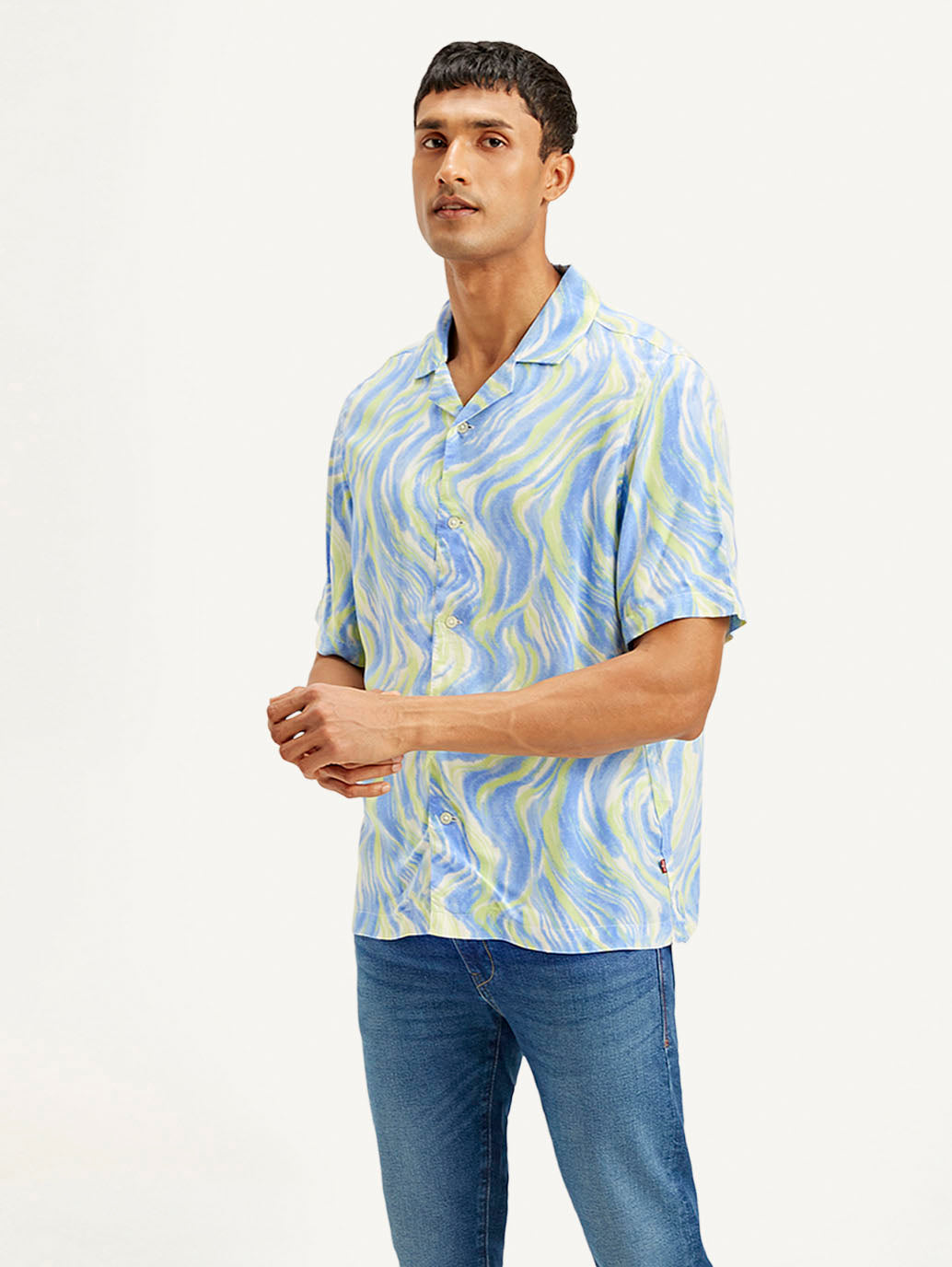 Men's Resort Collar Abstract Loose Fit Shirt - Styleshot View