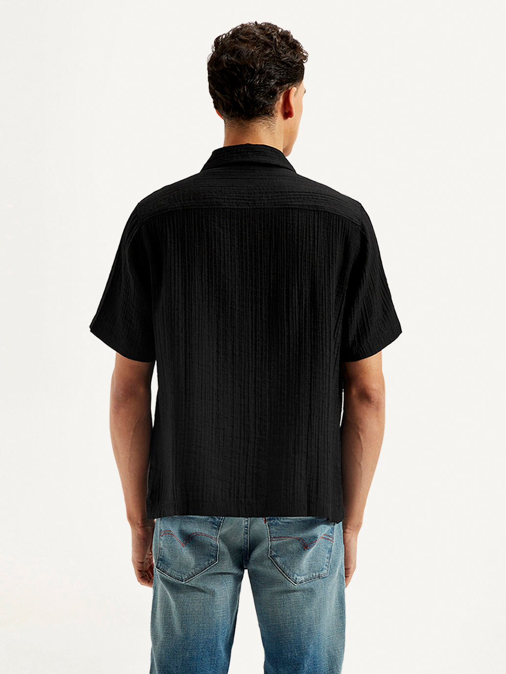Men's Resort Collar Textured Loose Fit Shirt - Back View