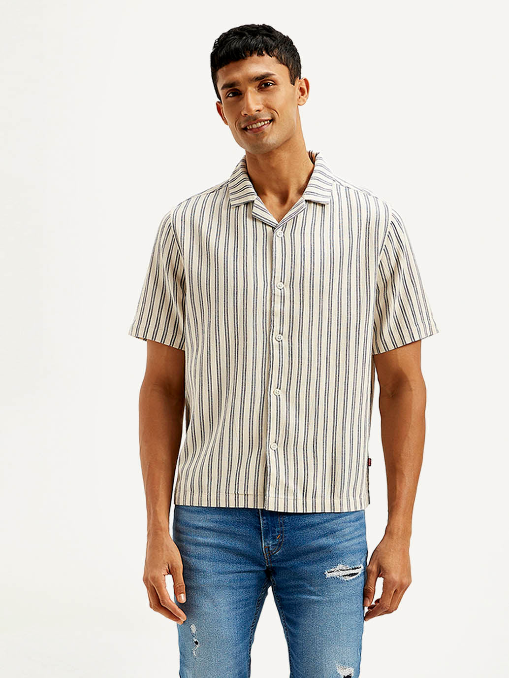 Men's Resort Collar Striped Relaxed Fit Shirt