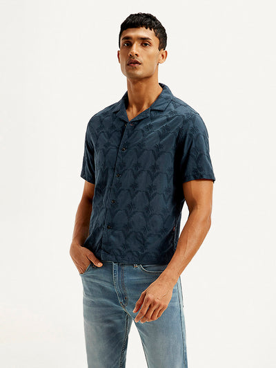 Men's Embroidered Resort Collar Relaxed Fit Shirt