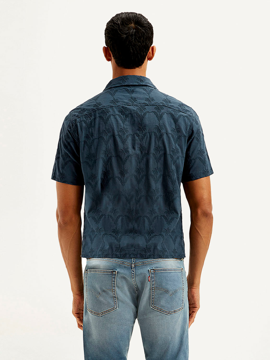 Men's Embroidered Resort Collar Loose Fit Shirt - Back View