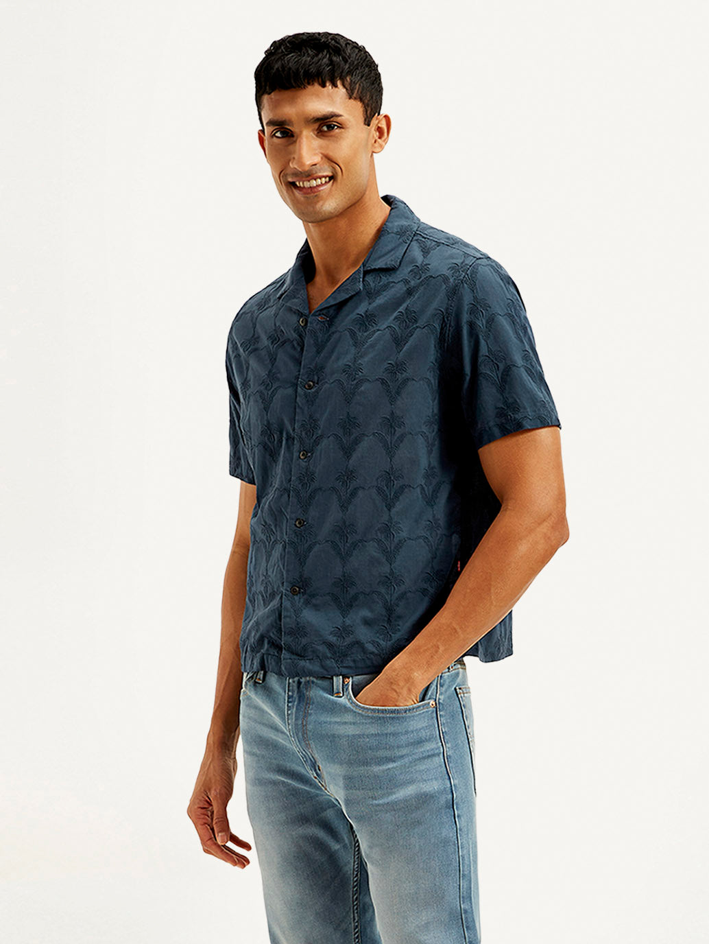 Men's Embroidered Resort Collar Loose Fit Shirt - Side View