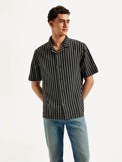 Men's Resort Collar Striped Relaxed Fit Shirt