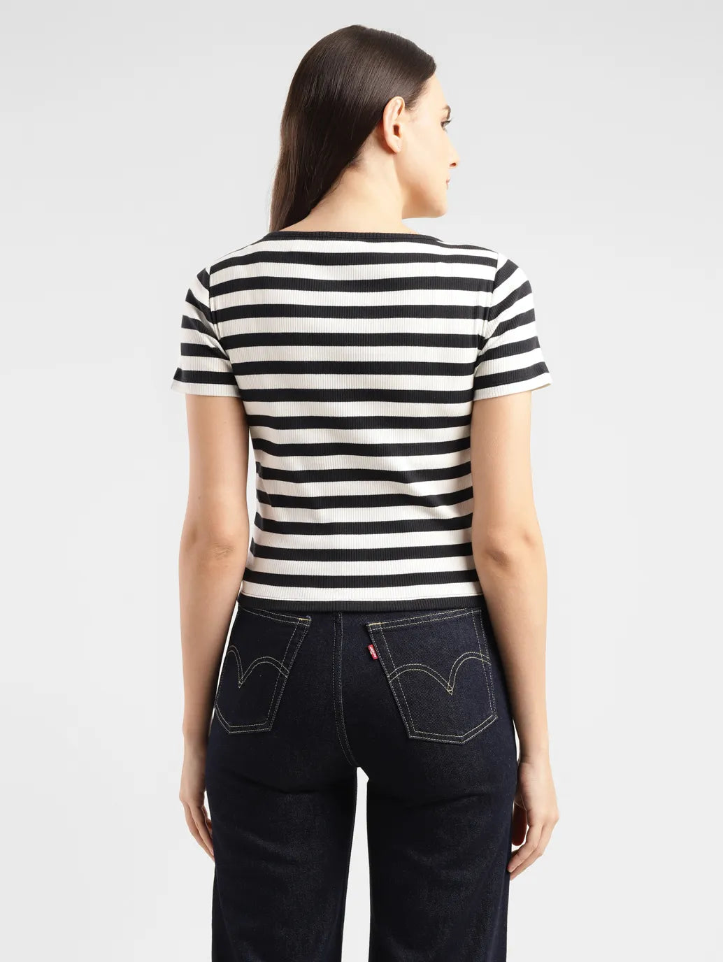 Women's Striped Black And White Scoop Neck Top