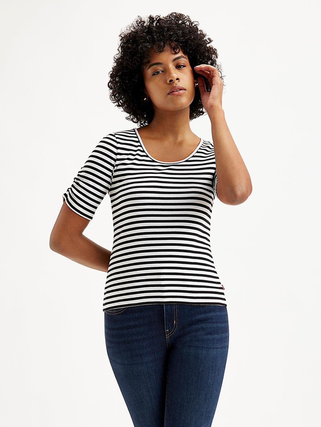 Women's Striped Black Round Neck Top