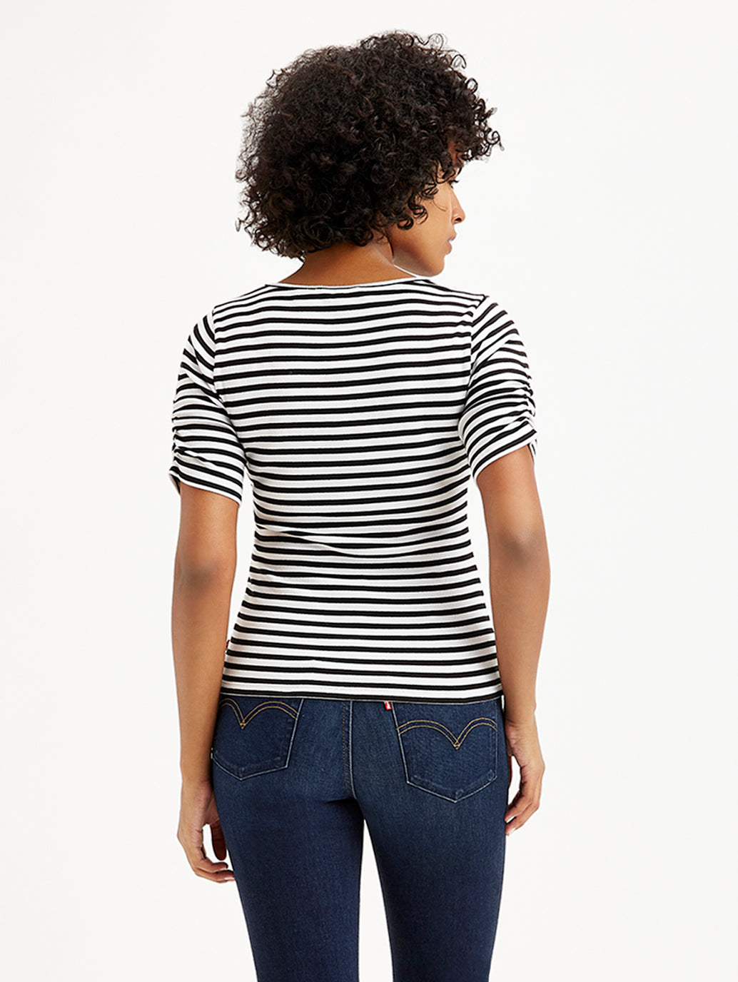 Women's Striped Black Round Neck Top