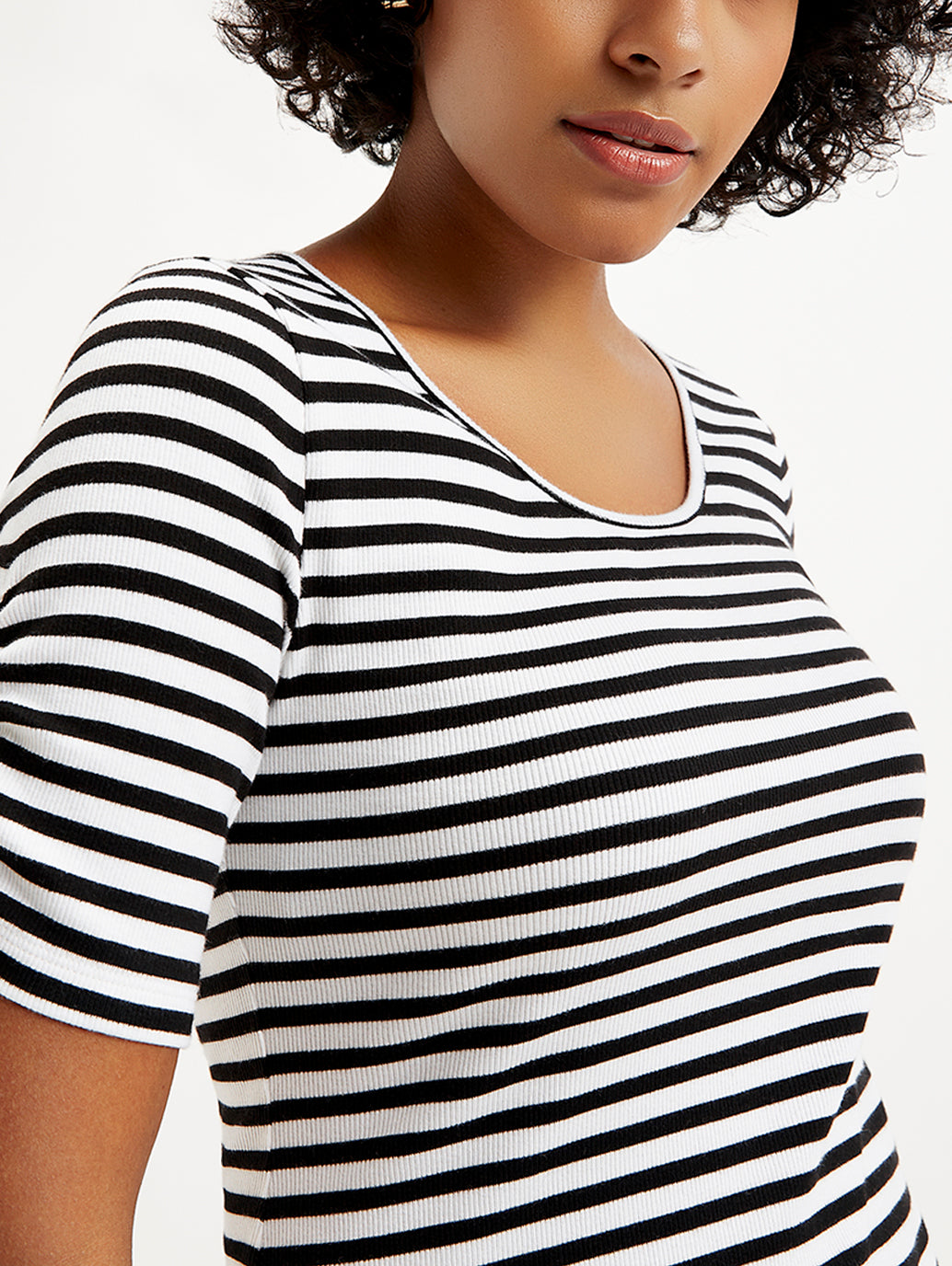 Women's Striped Black Round Neck Top