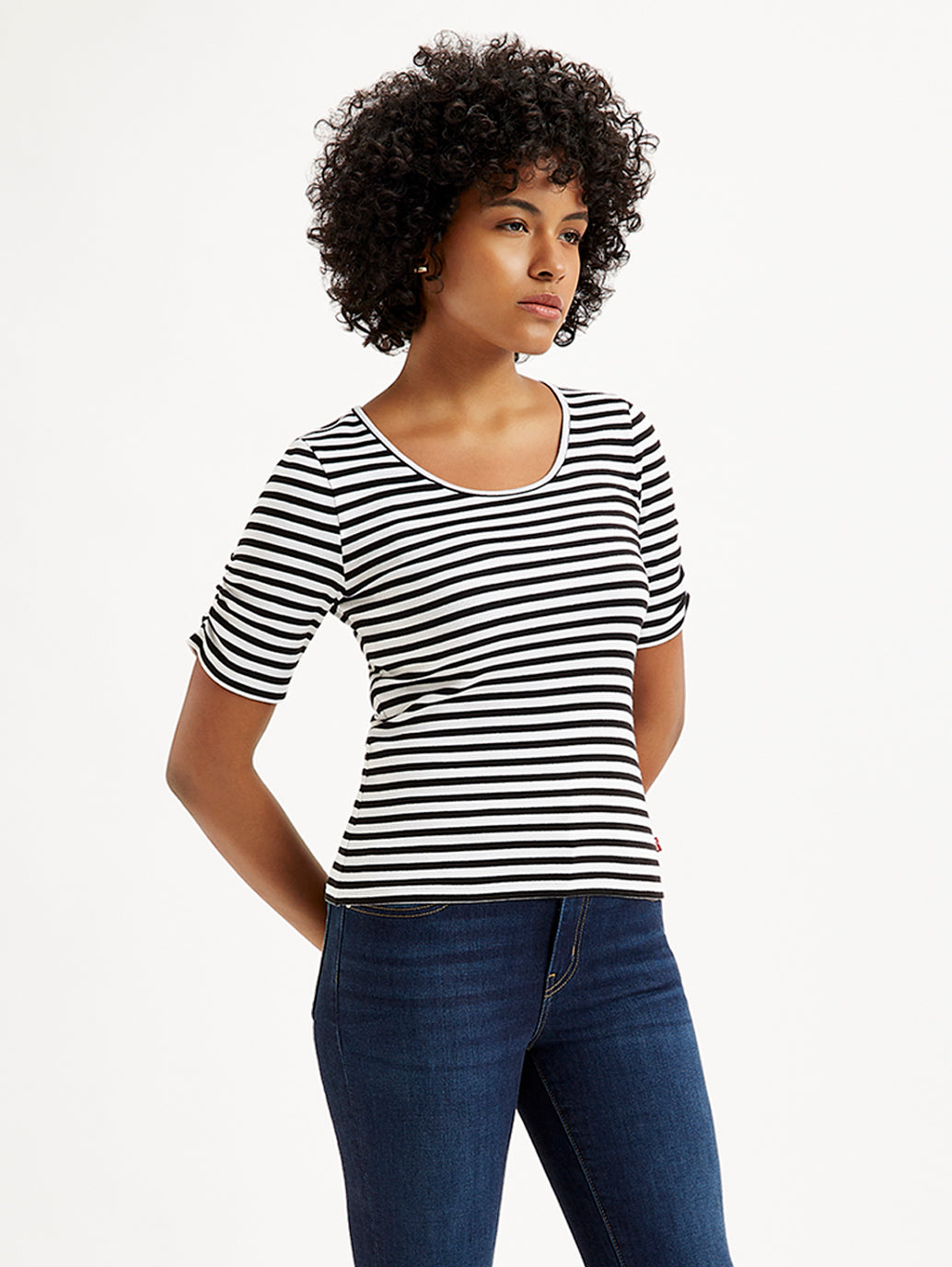 Women's Striped Black Round Neck Top