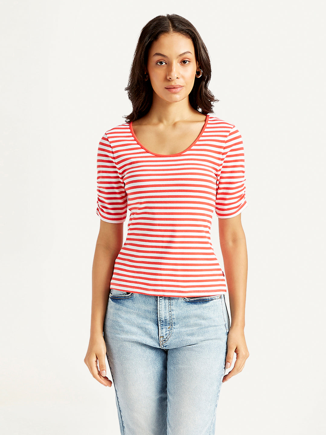 Women's Striped Red Scoop Neck Top